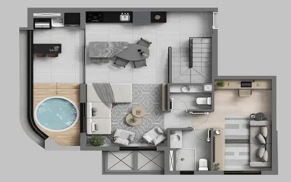 Planta Duplex 157m² pavimento superior área íntima - Art Design Alphaville