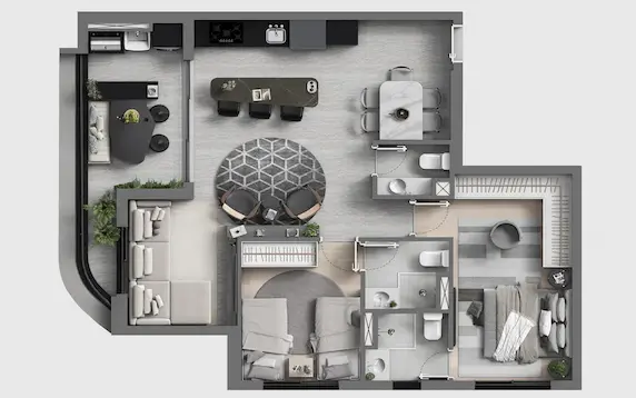 Planta 79m² living ampliado layout alternativo - Art Design Alphaville
