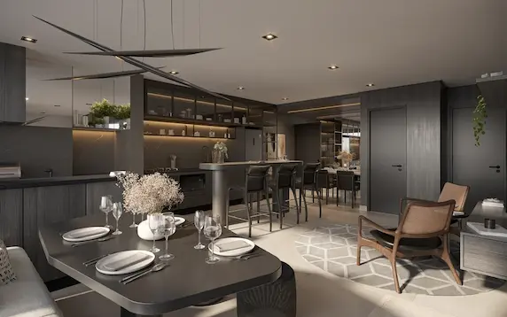 Planta 79m² decorada com sugestão de mobiliário - Art Design Alphaville