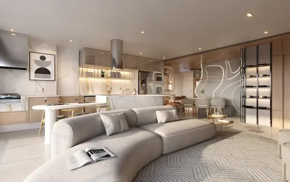 Planta 90m² decorada com sugestão de mobiliário - Art Design Alphaville