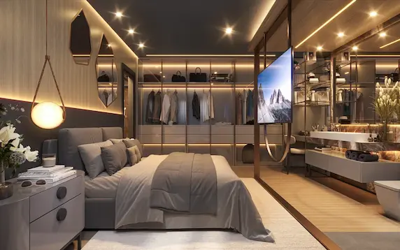 Planta 90m² configuração com suíte e banheiro privativo - Art Design Alphaville